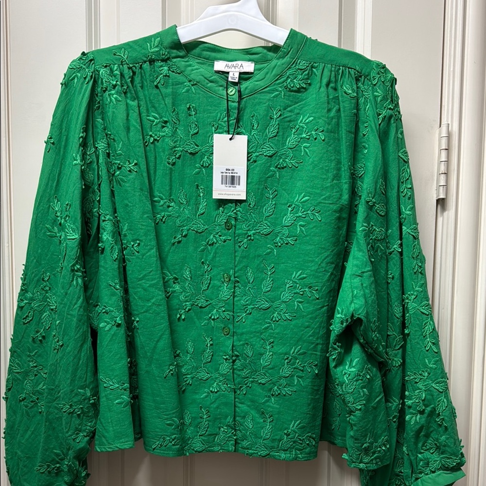 AVARA Green Embroidered Women's Blouse
